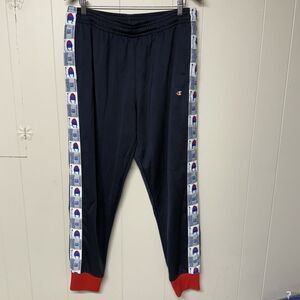 Champion Tricot Track Pants Side Logo Taping Joggers Blue Men XL GUC